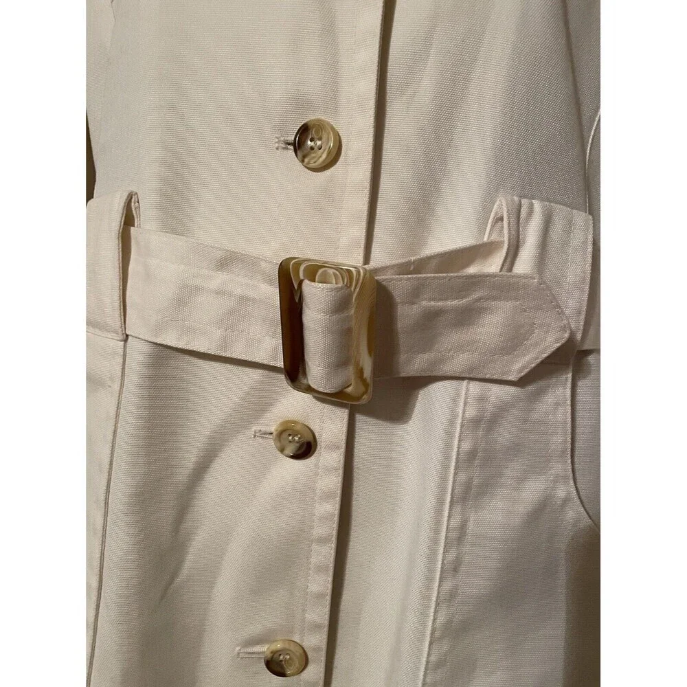 London Fog Off White Maincoat Trench Coat Faux Tortoise Buttons & Buckle - Picture 3 of 16